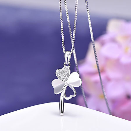 Cheap Four Leaf Clover Necklace with CZ in Sterling Silver