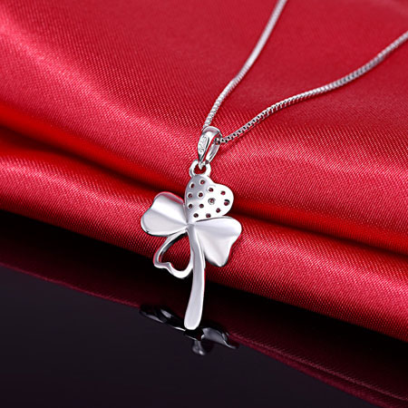 Cheap Four Leaf Clover Necklace with CZ in Sterling Silver