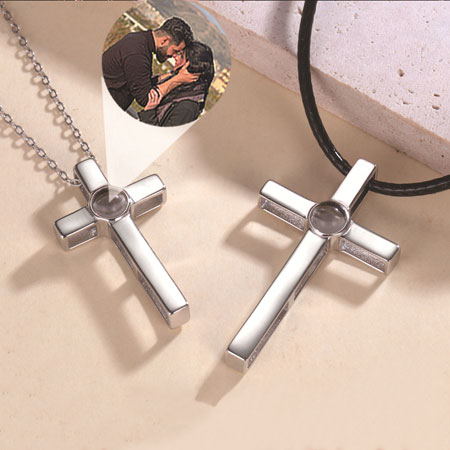 Couple Cross Projection Necklace with Photo and Text Custom