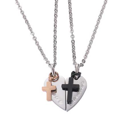 Couple Heart Cross Pendant Necklace Love Forever Titanium Steel
