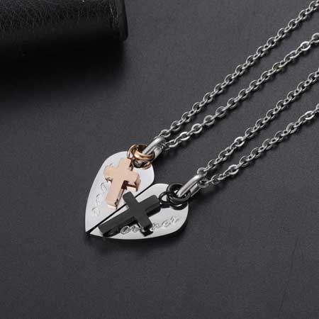Couple Heart Cross Pendant Necklace Love Forever Titanium Steel
