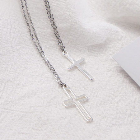 Couple Solid and Hollow Cross Pendant Necklace Titanium Stainless Steel