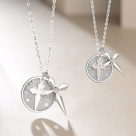 Couples Cross Necklace Set in Sterling Silver