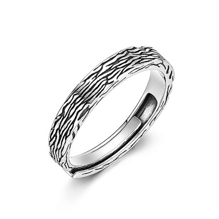 Cracked Texture Couple Rings in Sterling Silver