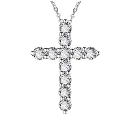 Sterling Silver Cross Necklace for Girl with CZ Diamond