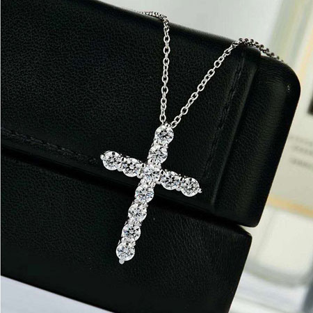 Sterling Silver Cross Necklace for Girl with CZ Diamond