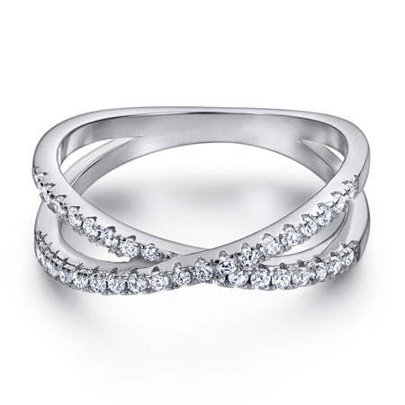 Cross V Shaped Wedding Band Set in Sterling Silver