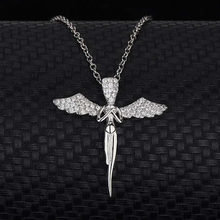 Angel Wings Cross Necklace in Sterling Silver
