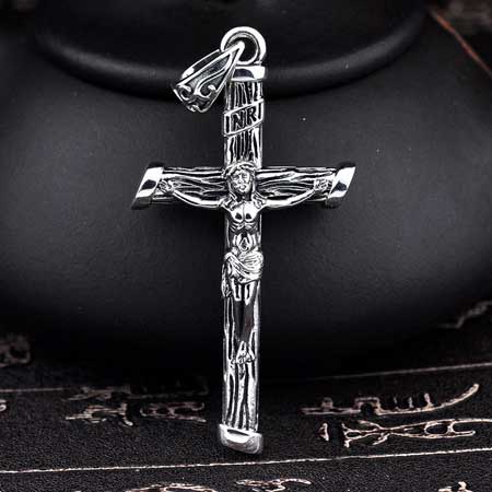 Cross with Jesus Pendant Necklace in Sterling Silver