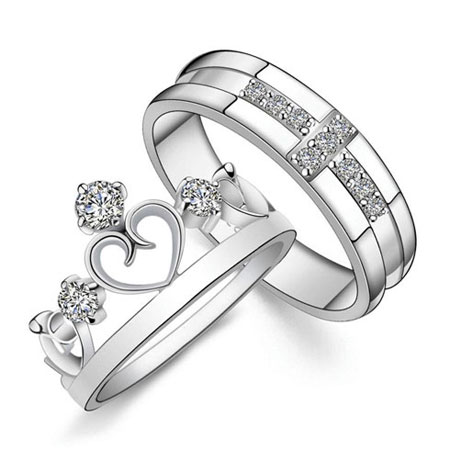 Crown Promise Rings for Couples Matching Heart & Cross Sterling Silver
