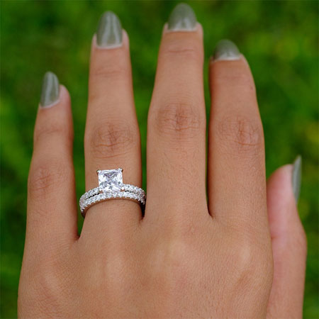Cubic Zirconia Princess Cut Wedding Ring Sets for Her