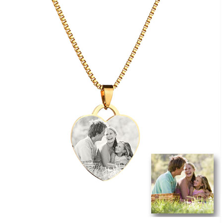 Custom Heart Necklace with Picture Inside and Name Engraved Dog Tag