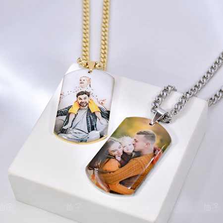 Customized Dog Tag Necklace with Picture Engraved Titanium Stainless Steel