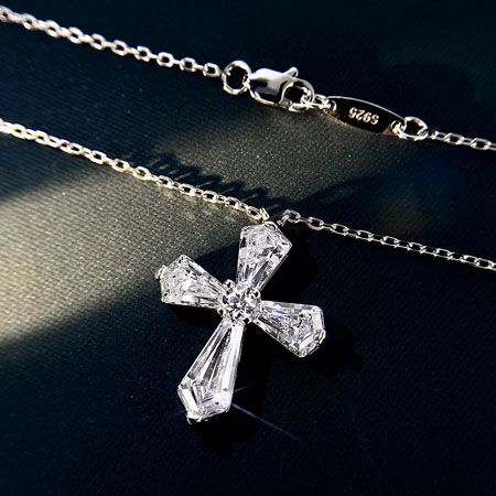 Dainty Large Synthetic Diamond Cross Necklace