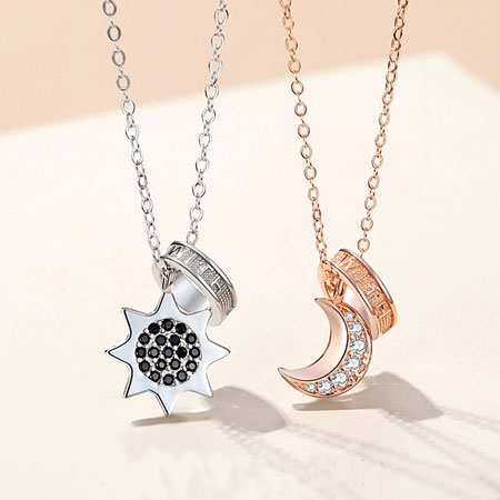 Dainty Sun and Moon Necklace in Sterling Silver