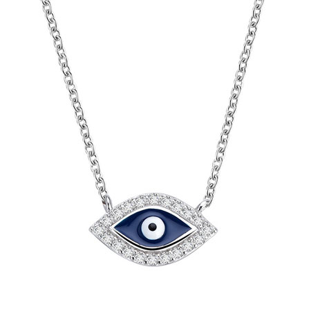 Dark Blue Evil Eye Necklace in Sterling Silver