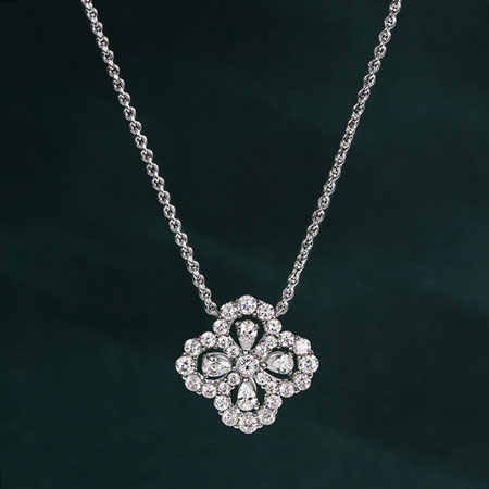 High Carbon Diamond Four Leaf Clover Pendant Necklace Sterling Silver
