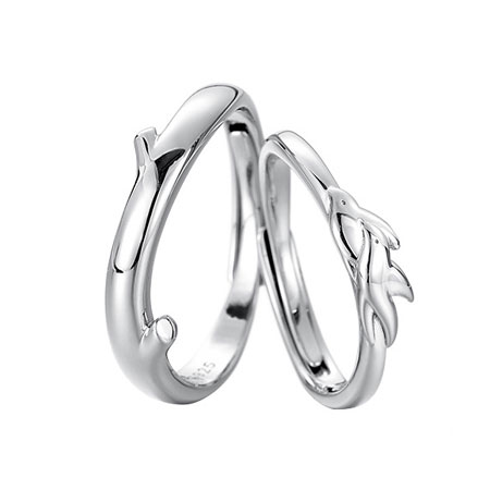 Double Birds Branch Couple Ring in Sterling Silver