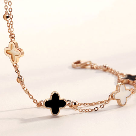 Double Stainless Steel Layered Clover Bracelet - Gold and Silver