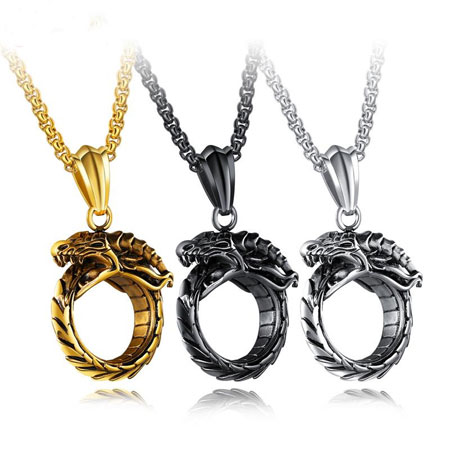 Aokarry Jewelry Men Stainless Steel Necklace Pendant Necklace Dragon Silver 50 MM