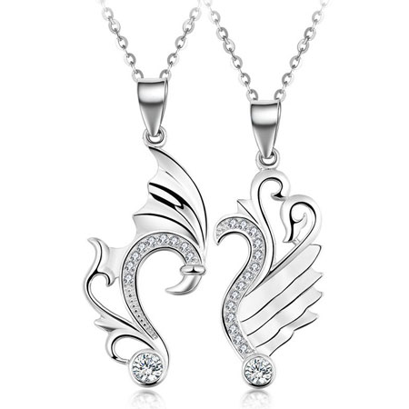 Dragon and Phoenix Couple Necklace in Sterling Silver