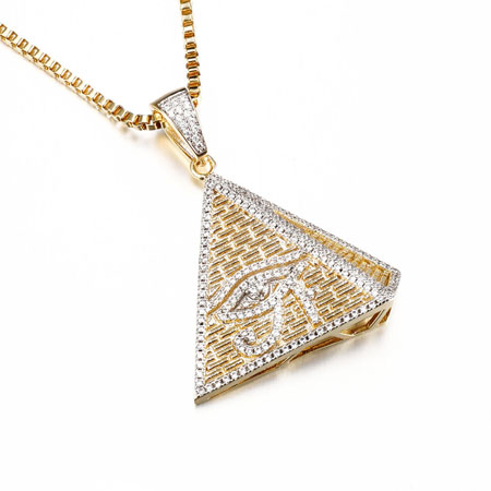 Egyptian Pyramid Eye of Horus Pendant Necklace Triangle With CZ