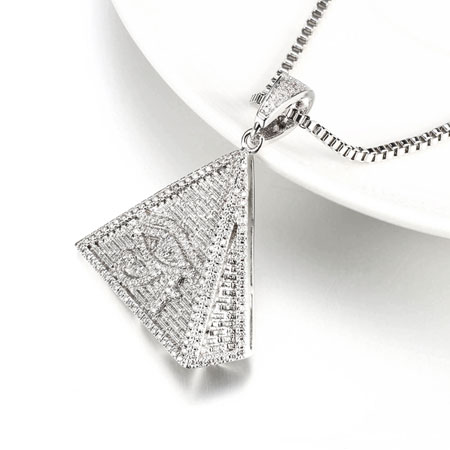 Egyptian Pyramid Eye of Horus Pendant Necklace Triangle With CZ