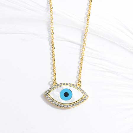 Enamel Evil Eye Necklace with Mother of Pearl in Sterling Silver
