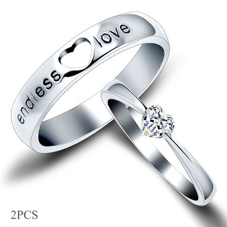 Sterling Silver Endless Love Heart Shape Couple Rings