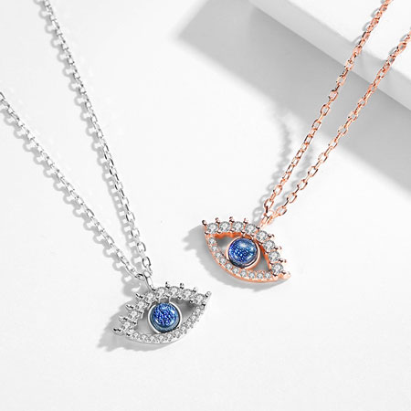 Evil Eye Necklace Charm with Crystal in Sterling Silver