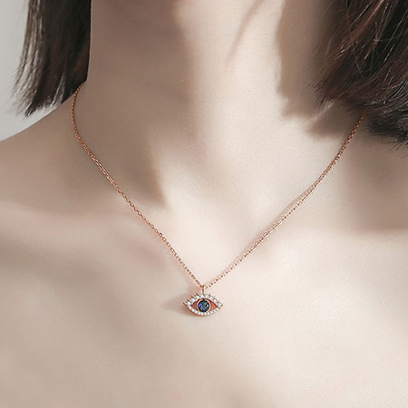 Evil Eye Necklace Charm with Crystal in Sterling Silver