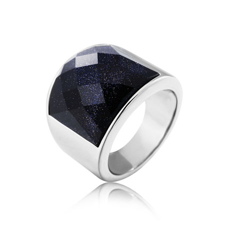 Faceted Black Onyx Mens Wedding Band in Titanium Steel