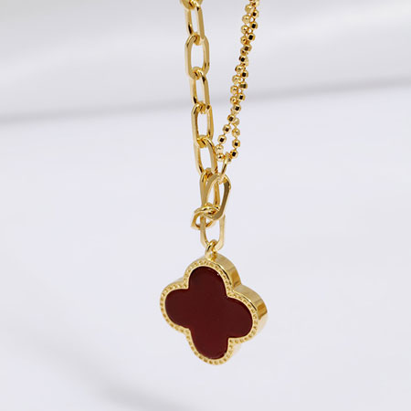 Four Leaf Clover Clavicle Chain Necklace Sterling Silver