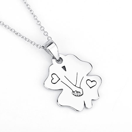 Four Leaf Clover Heart Necklace Pendant Sterling Silver