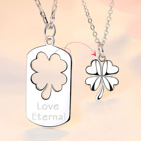 Four Leaf Clover Lucky Charm Pendant Necklace for Couple