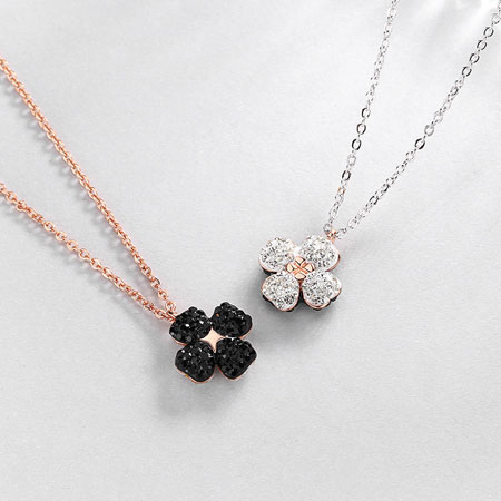 Double Sided Four Leaf Clover Necklace Pendant Sterling Silver