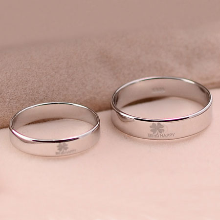 Sterling Silver Be Happy Four Leaf Clover Rings for Couple