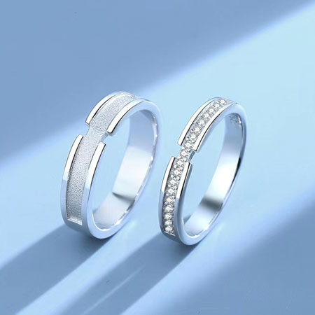 Frosted and CZ Diamond Couples Rings in 999 Sterling Silver