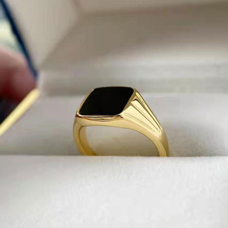 Gold Plated Onyx Signet Ring in Sterling Silver