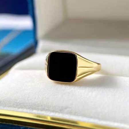 Gold Plated Onyx Signet Ring in Sterling Silver