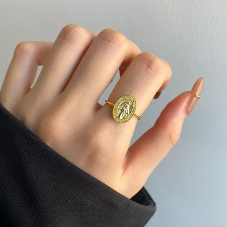 Gold Plated Virgin Mary Ring in Sterling Silver