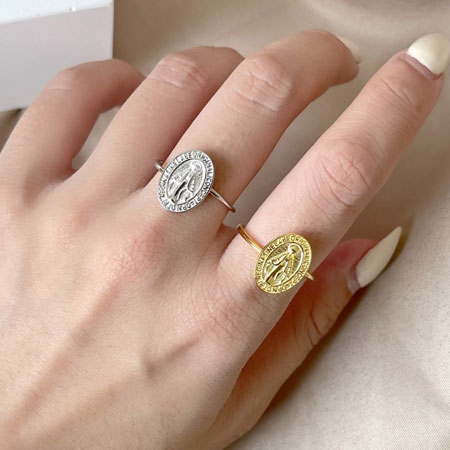 Gold Plated Virgin Mary Ring in Sterling Silver