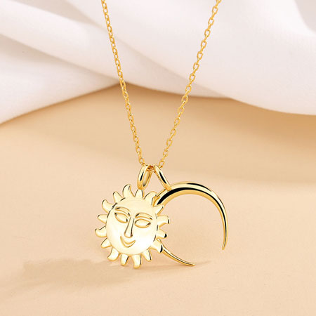 Gold Sun and Moon Necklace in Sterling Silver