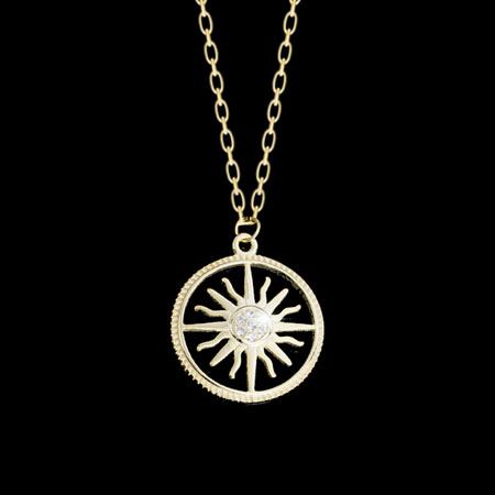 Golden Sun God Pendant Necklace in Sterling Silver