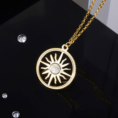 Golden Sun God Pendant Necklace in Sterling Silver
