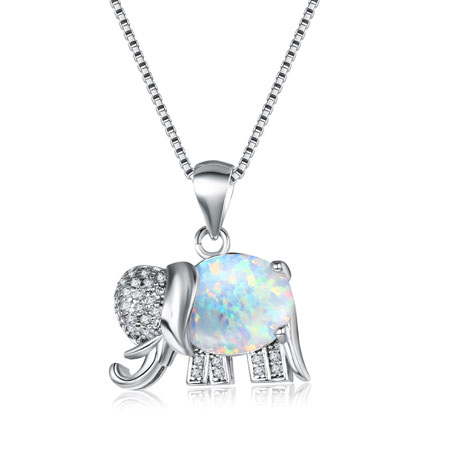Good Luck Elephant Pendant Necklace with Opal