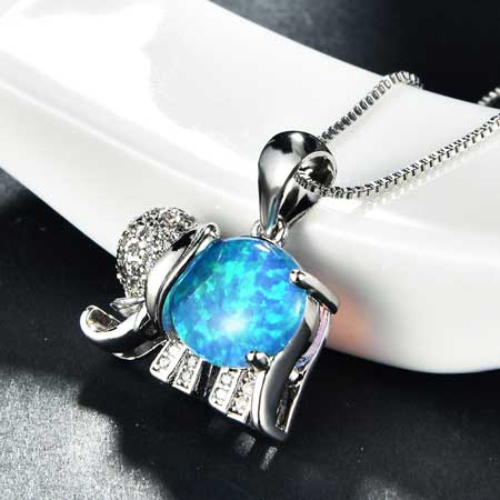 Good Luck Elephant Pendant Necklace with Opal