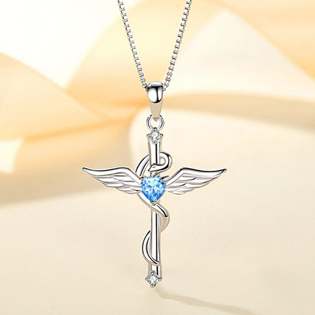 Guardian Angel Necklace with Birthstone in Sterling Silver