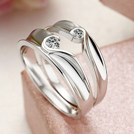Half Heart Shape Couples Matching Wedding Bands in Sterling Silver