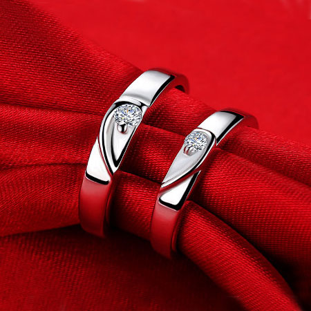 Heart Couples Promise Wedding Ring Sets in Sterling Silver